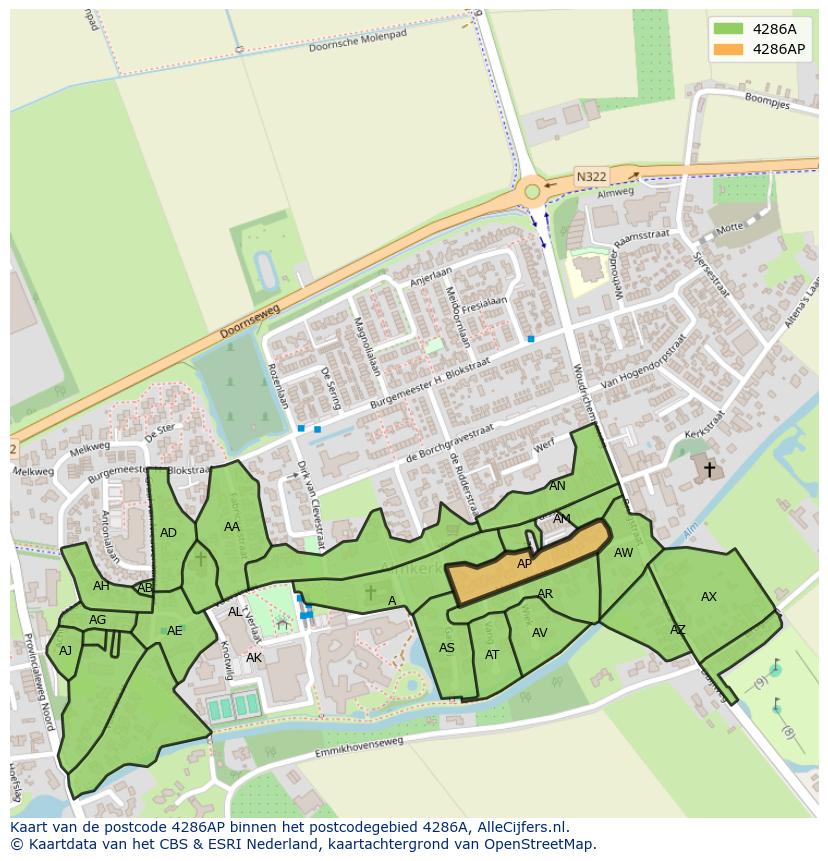 Afbeelding van het postcodegebied 4286 AP op de kaart.