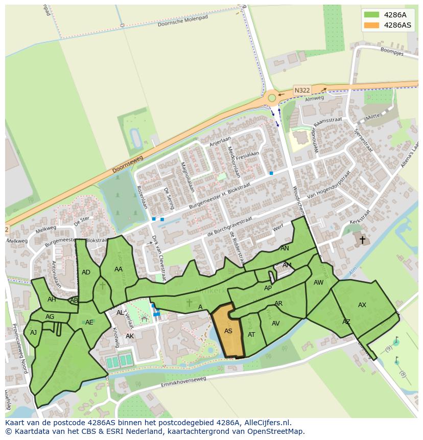 Afbeelding van het postcodegebied 4286 AS op de kaart.
