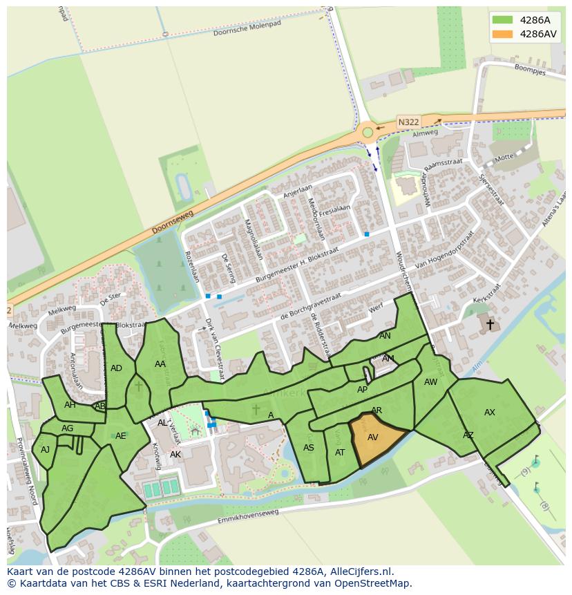 Afbeelding van het postcodegebied 4286 AV op de kaart.