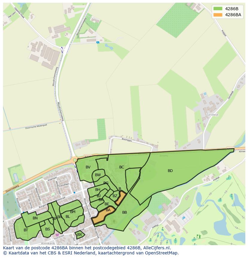 Afbeelding van het postcodegebied 4286 BA op de kaart.