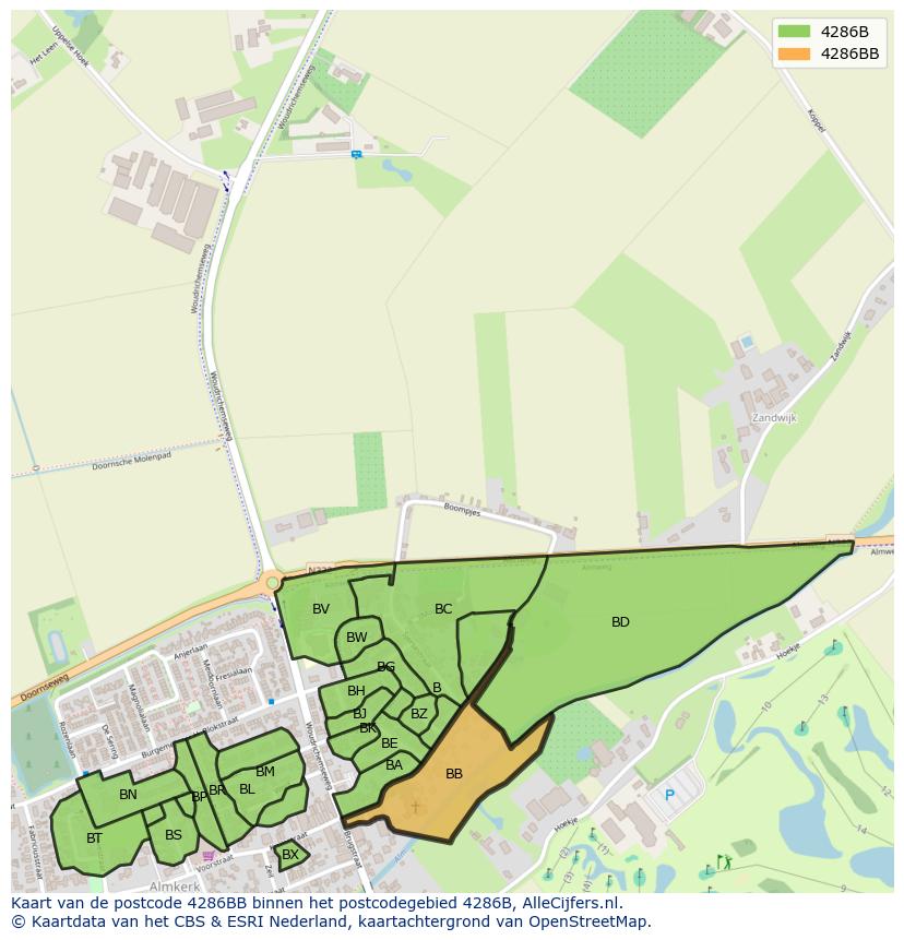 Afbeelding van het postcodegebied 4286 BB op de kaart.