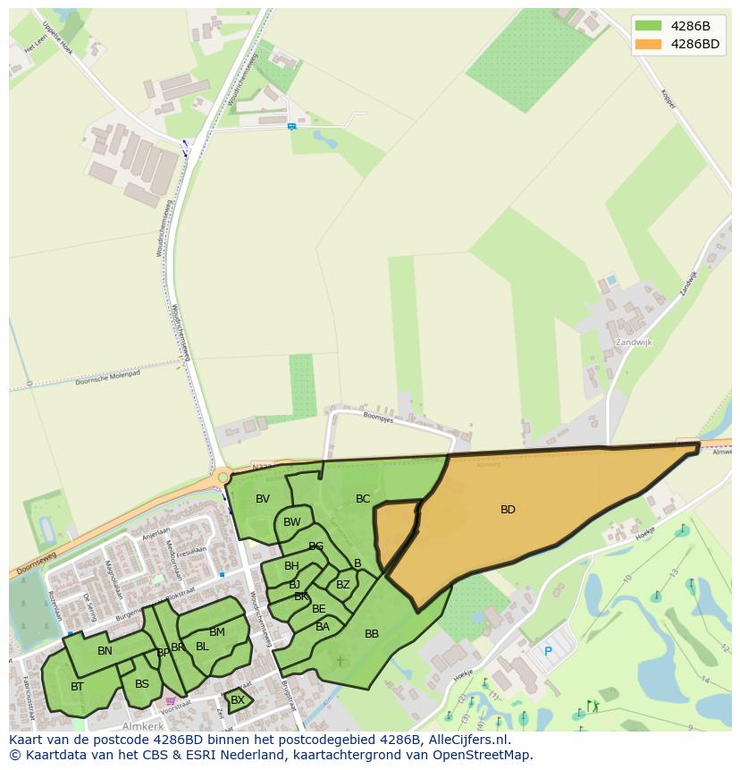 Afbeelding van het postcodegebied 4286 BD op de kaart.