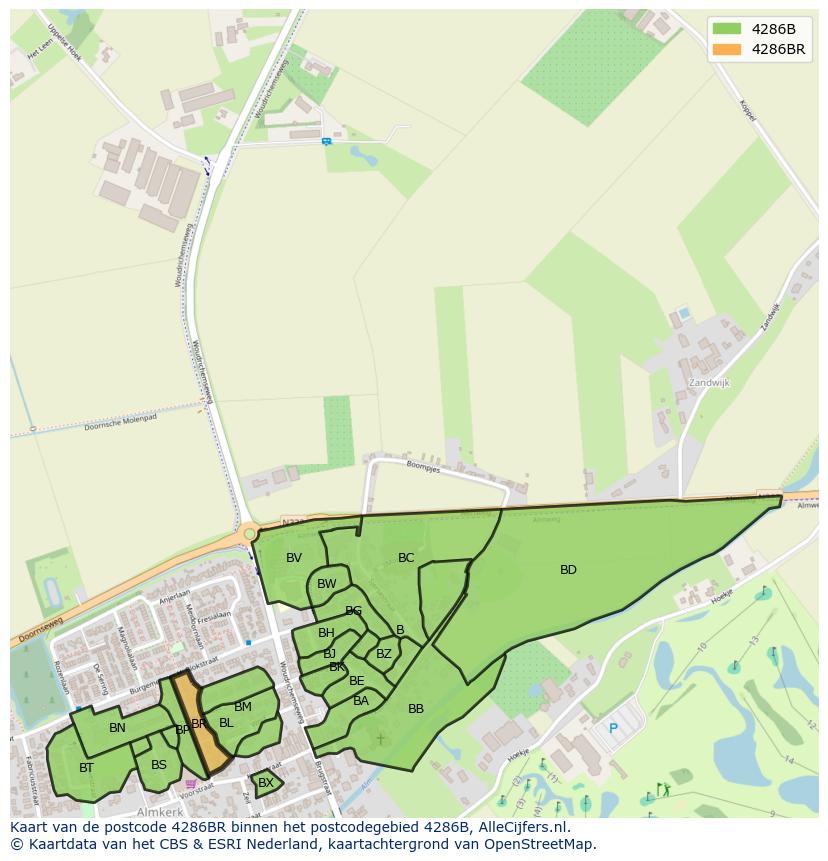 Afbeelding van het postcodegebied 4286 BR op de kaart.