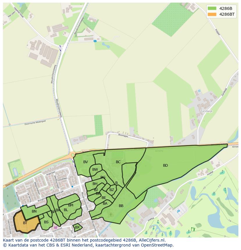 Afbeelding van het postcodegebied 4286 BT op de kaart.