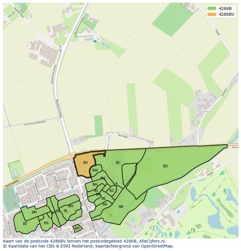 Afbeelding van het postcodegebied 4286 BV op de kaart.