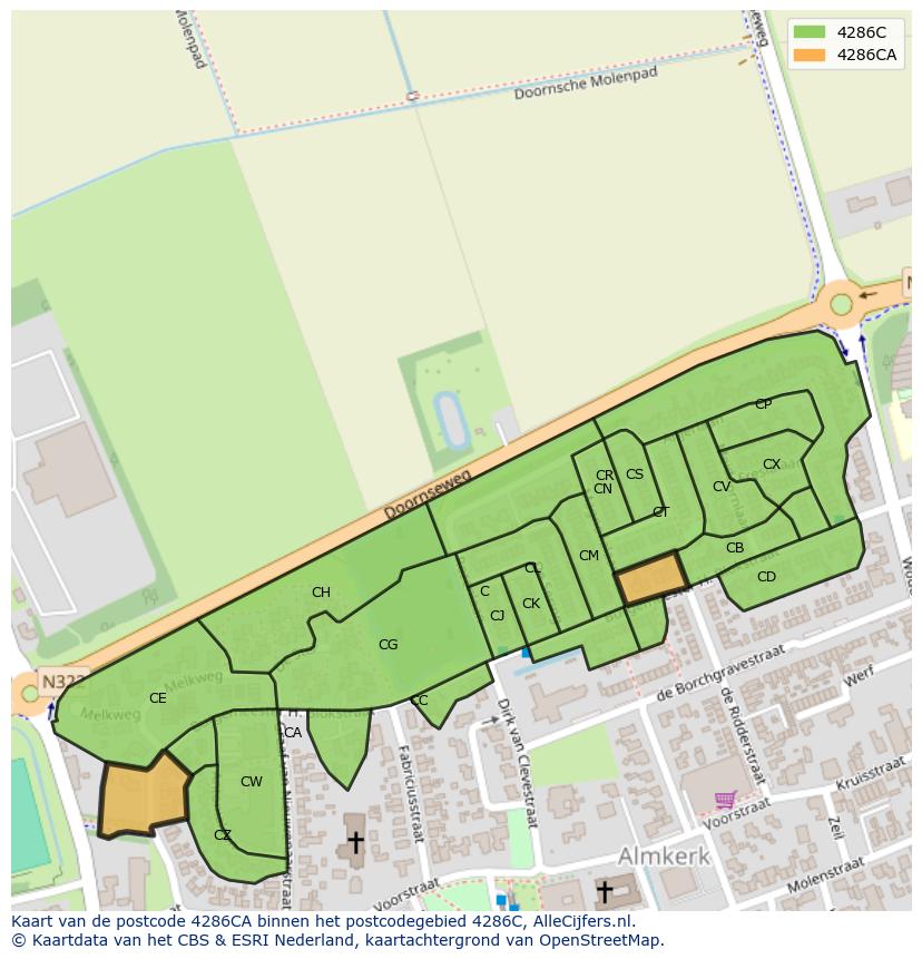 Afbeelding van het postcodegebied 4286 CA op de kaart.