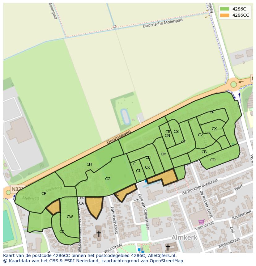 Afbeelding van het postcodegebied 4286 CC op de kaart.