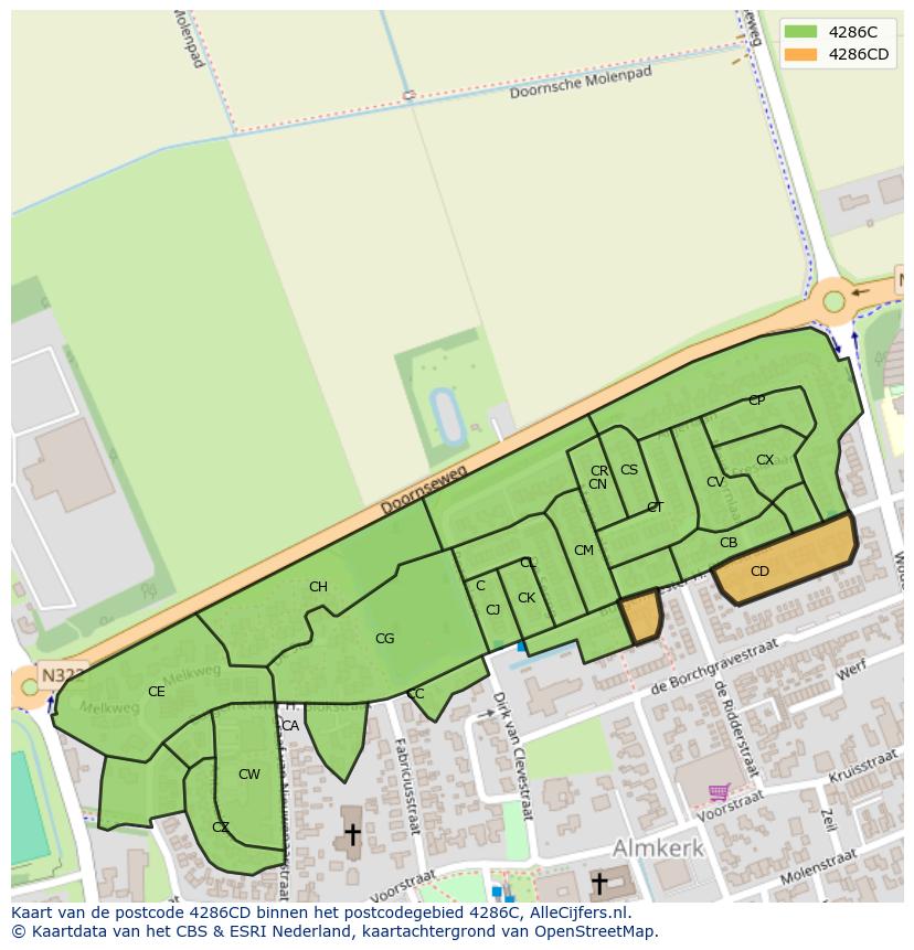 Afbeelding van het postcodegebied 4286 CD op de kaart.