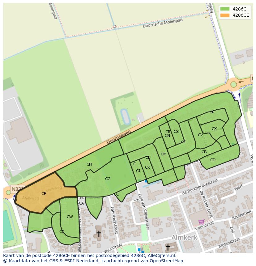 Afbeelding van het postcodegebied 4286 CE op de kaart.