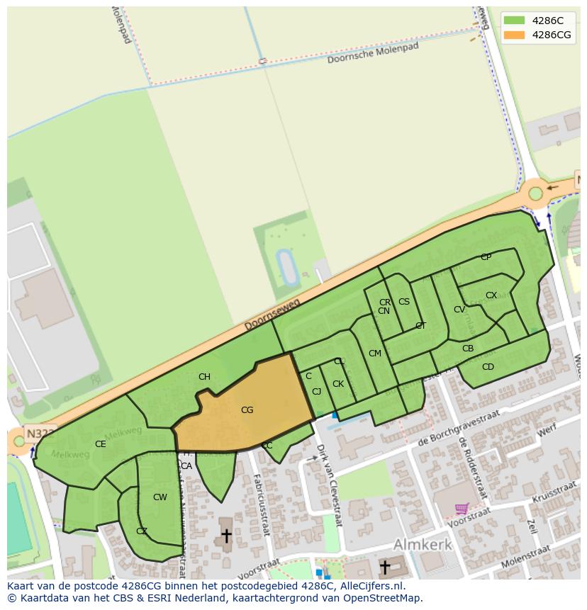 Afbeelding van het postcodegebied 4286 CG op de kaart.