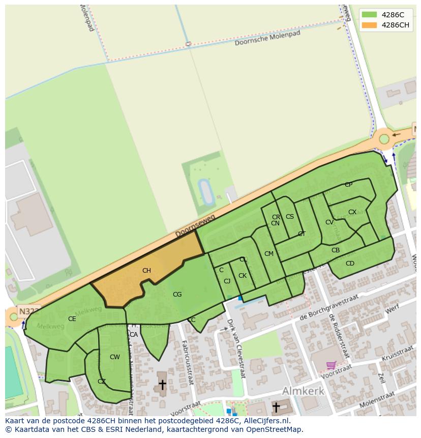 Afbeelding van het postcodegebied 4286 CH op de kaart.