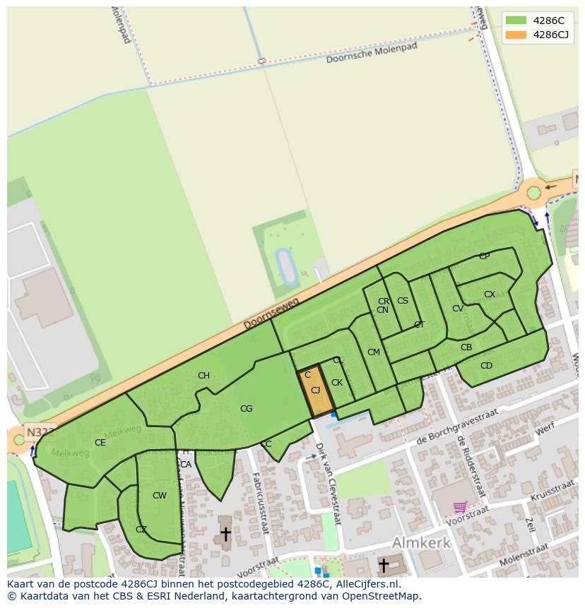 Afbeelding van het postcodegebied 4286 CJ op de kaart.