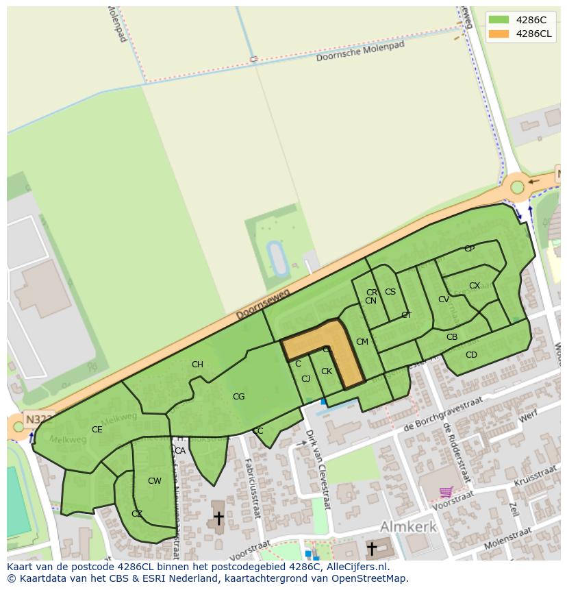 Afbeelding van het postcodegebied 4286 CL op de kaart.