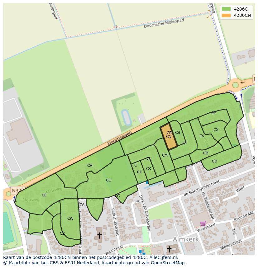 Afbeelding van het postcodegebied 4286 CN op de kaart.