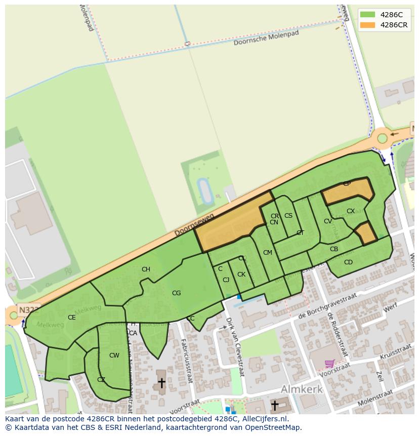 Afbeelding van het postcodegebied 4286 CR op de kaart.
