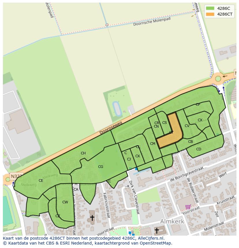 Afbeelding van het postcodegebied 4286 CT op de kaart.