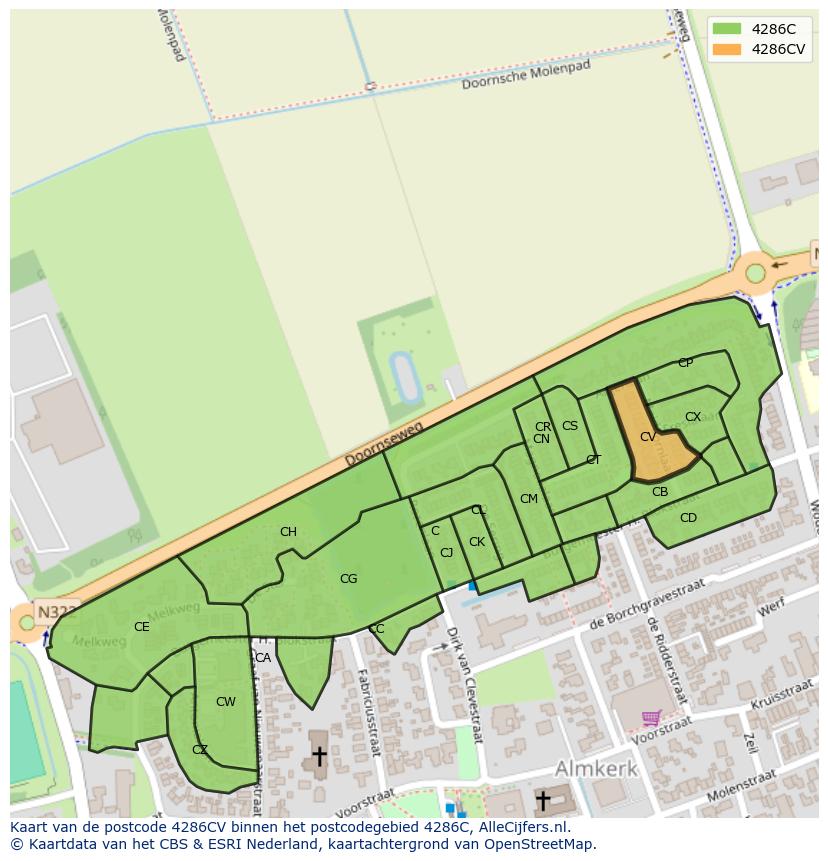 Afbeelding van het postcodegebied 4286 CV op de kaart.