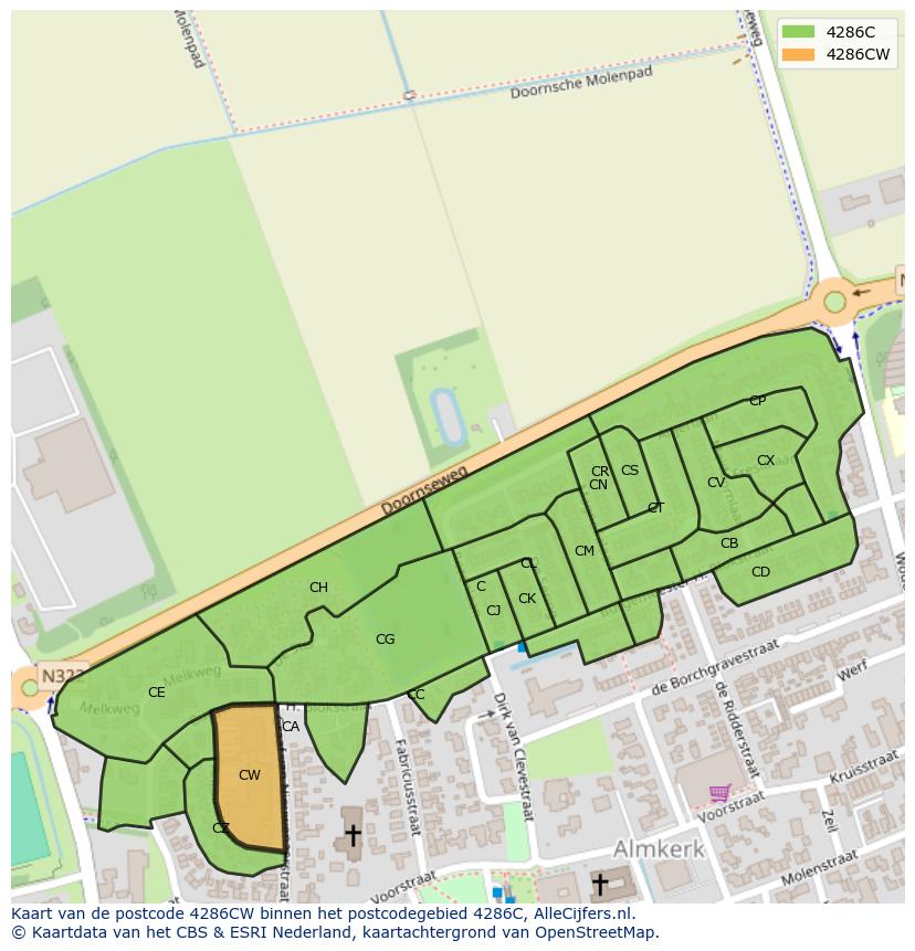 Afbeelding van het postcodegebied 4286 CW op de kaart.