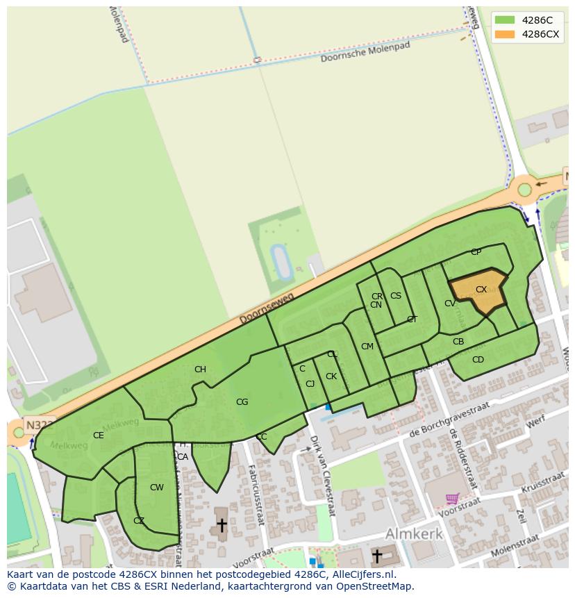 Afbeelding van het postcodegebied 4286 CX op de kaart.
