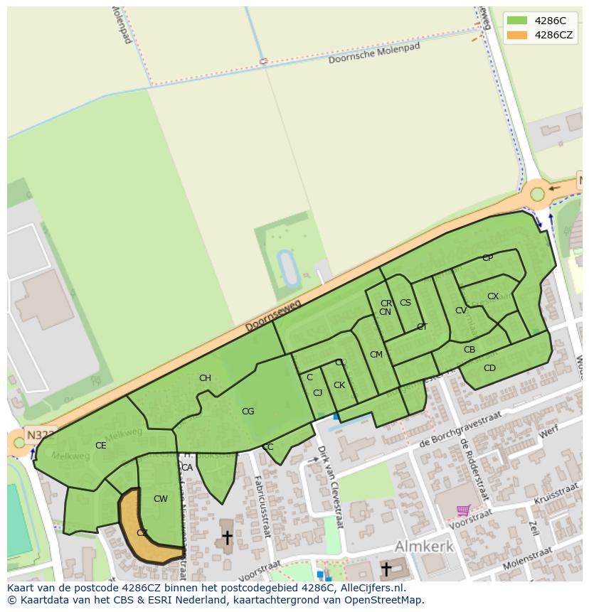 Afbeelding van het postcodegebied 4286 CZ op de kaart.
