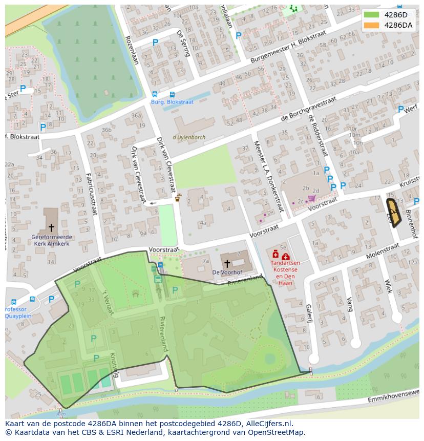 Afbeelding van het postcodegebied 4286 DA op de kaart.