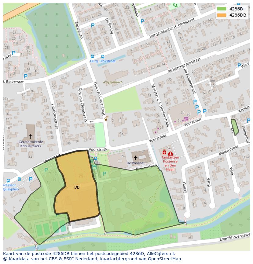 Afbeelding van het postcodegebied 4286 DB op de kaart.