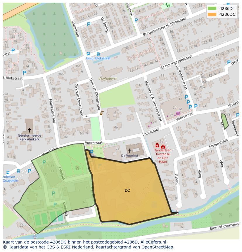 Afbeelding van het postcodegebied 4286 DC op de kaart.
