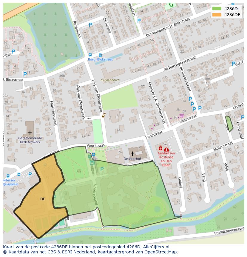 Afbeelding van het postcodegebied 4286 DE op de kaart.