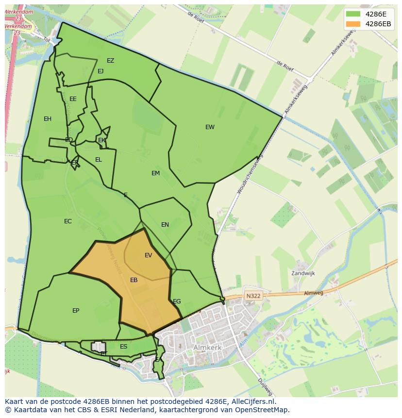 Afbeelding van het postcodegebied 4286 EB op de kaart.