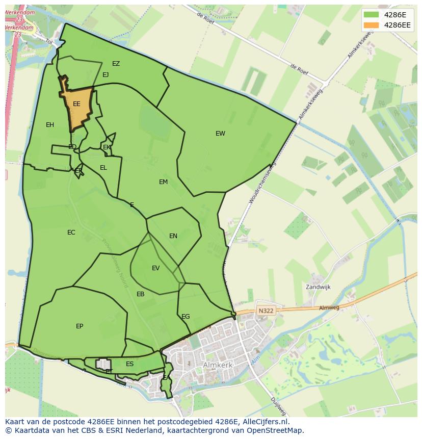 Afbeelding van het postcodegebied 4286 EE op de kaart.