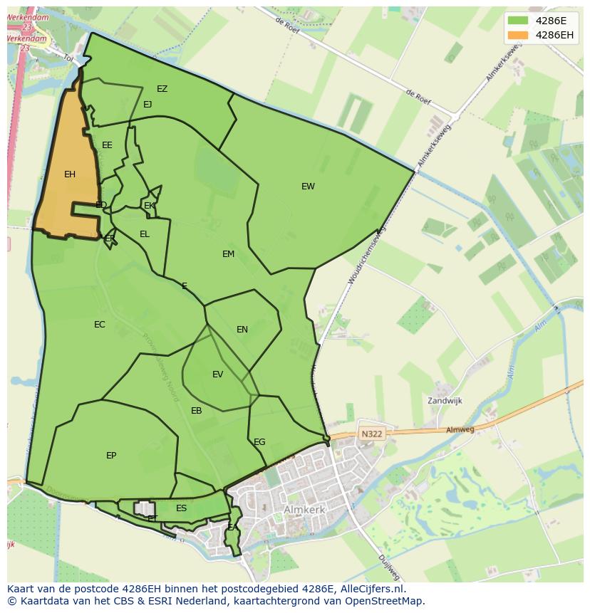 Afbeelding van het postcodegebied 4286 EH op de kaart.