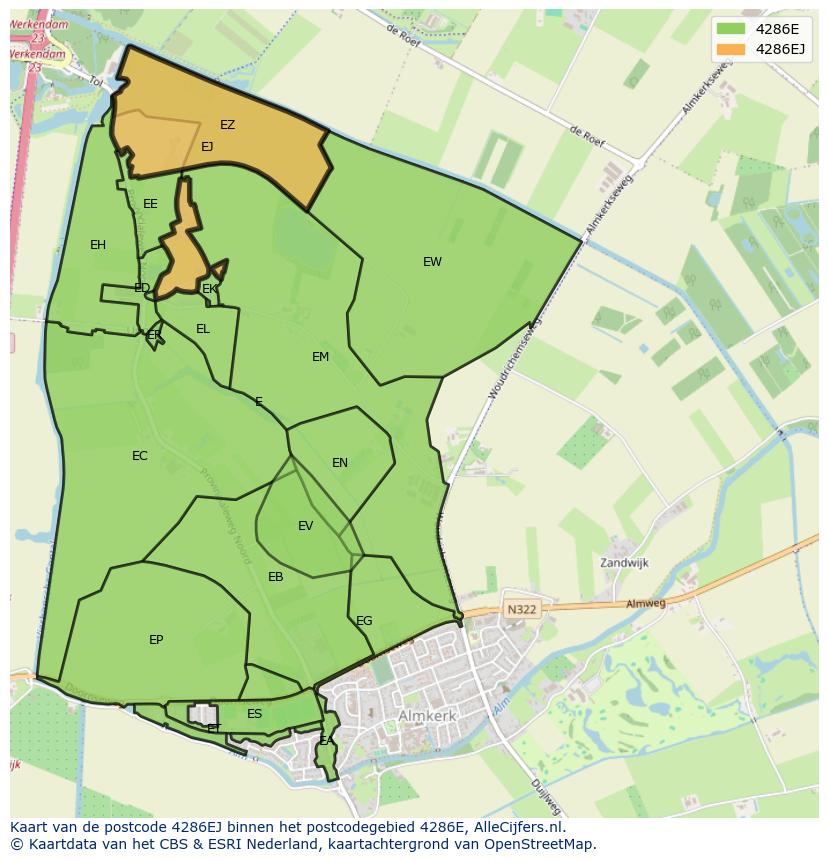 Afbeelding van het postcodegebied 4286 EJ op de kaart.