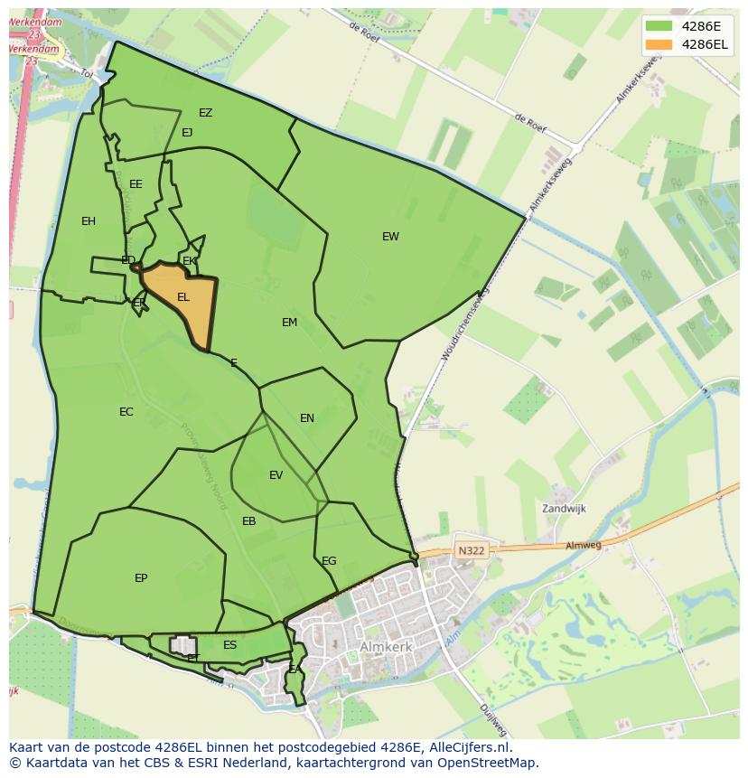 Afbeelding van het postcodegebied 4286 EL op de kaart.