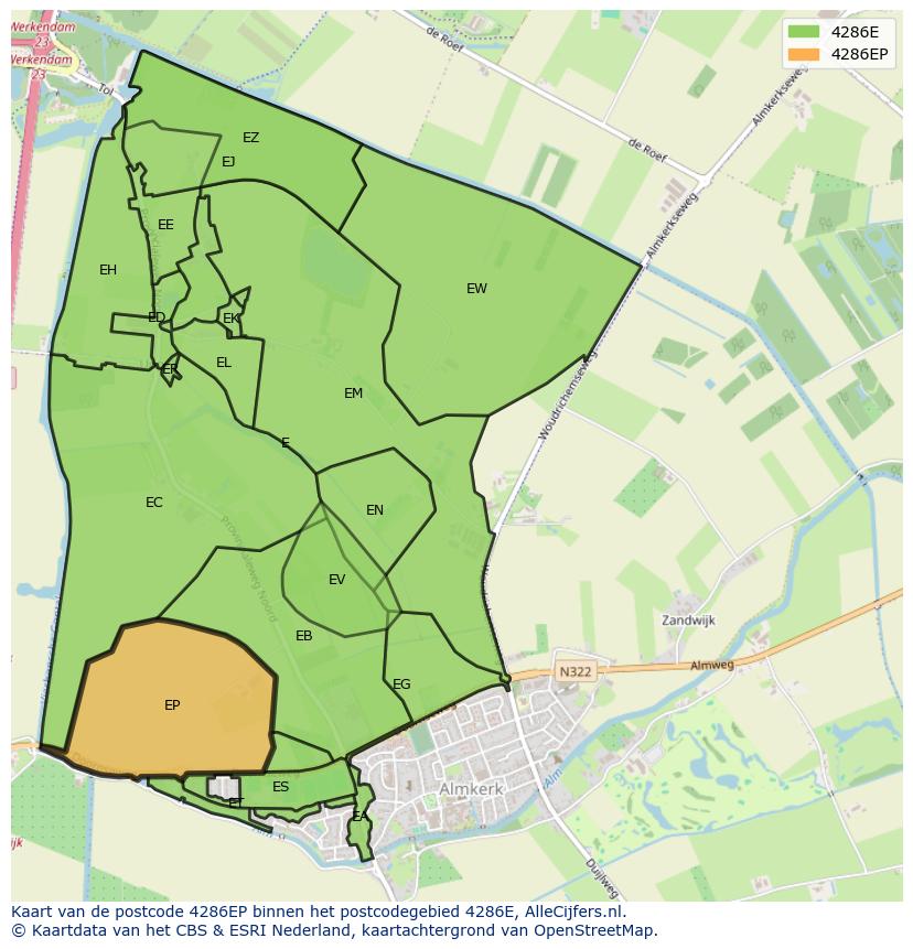 Afbeelding van het postcodegebied 4286 EP op de kaart.
