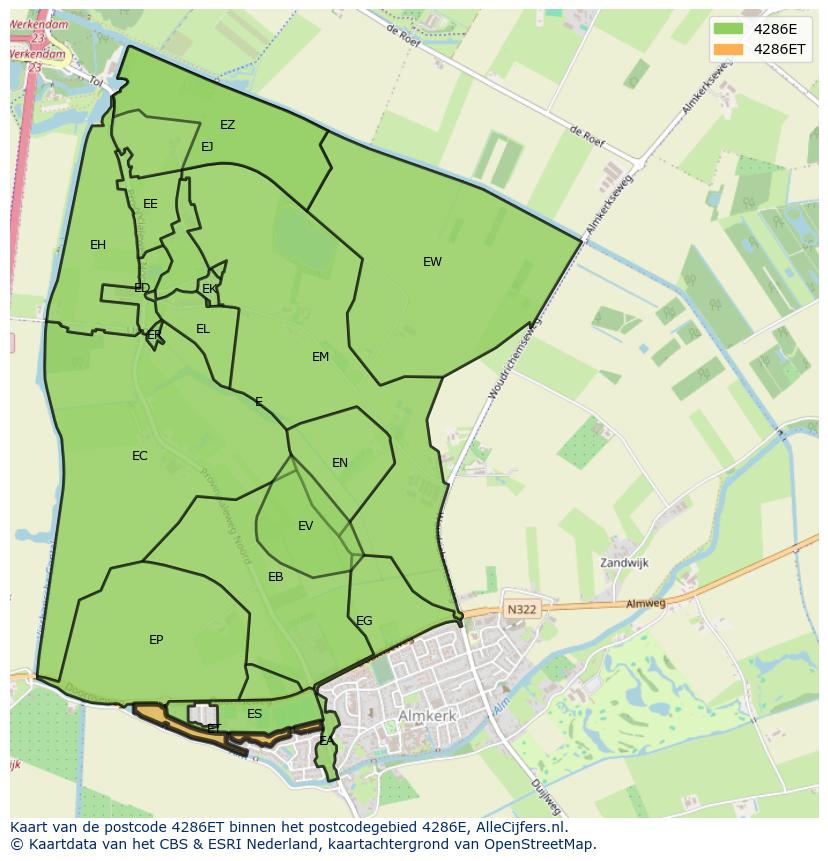 Afbeelding van het postcodegebied 4286 ET op de kaart.