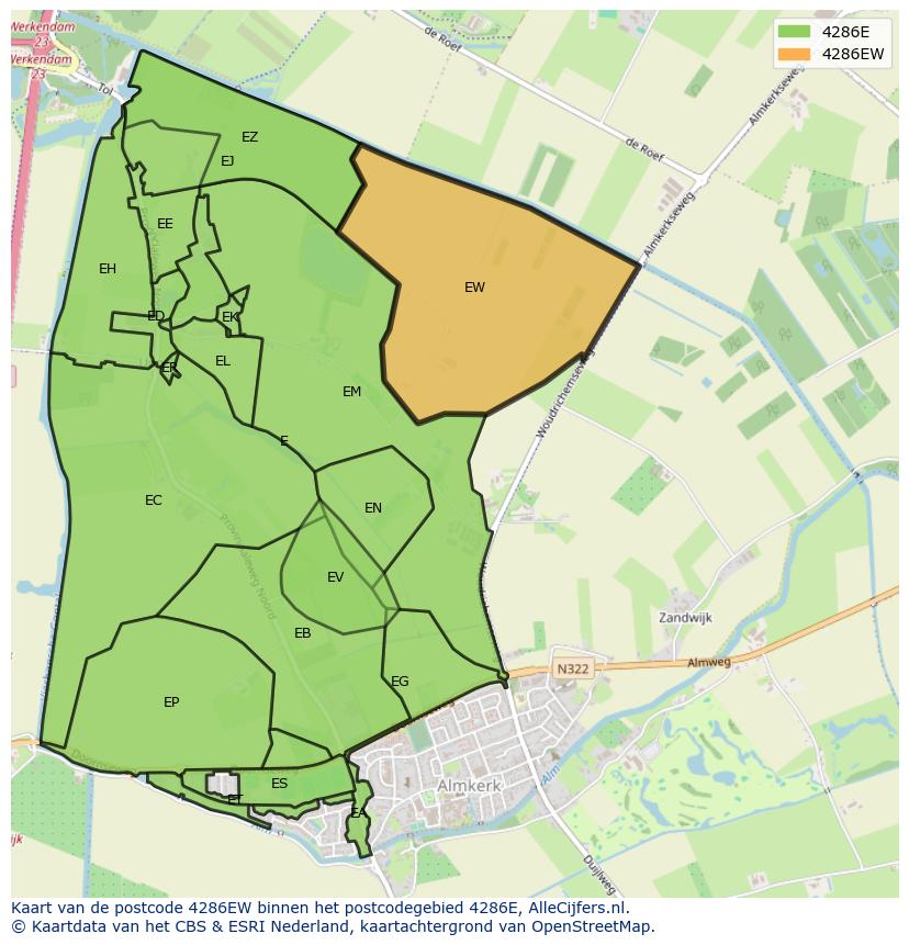 Afbeelding van het postcodegebied 4286 EW op de kaart.