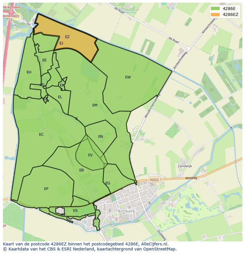 Afbeelding van het postcodegebied 4286 EZ op de kaart.