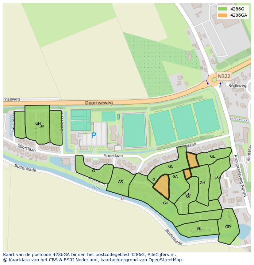 Afbeelding van het postcodegebied 4286 GA op de kaart.