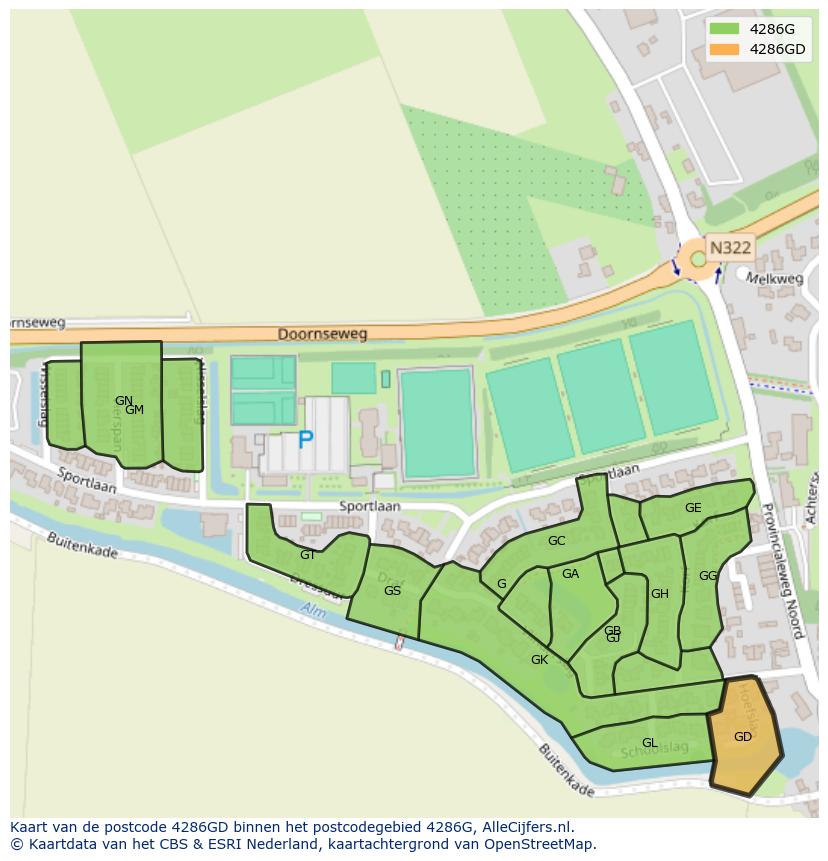 Afbeelding van het postcodegebied 4286 GD op de kaart.