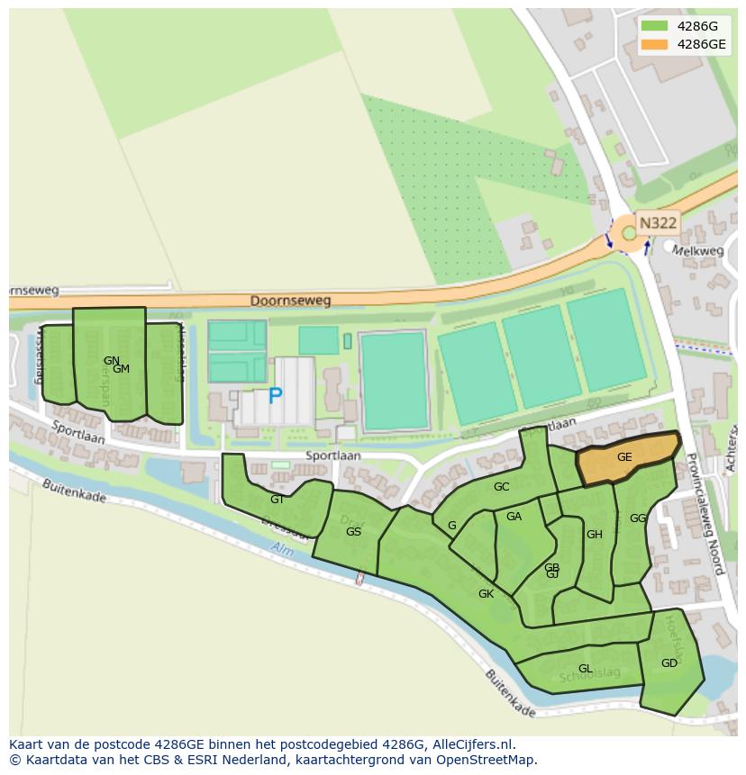 Afbeelding van het postcodegebied 4286 GE op de kaart.