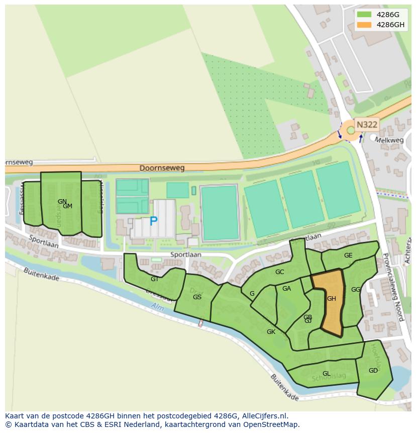 Afbeelding van het postcodegebied 4286 GH op de kaart.