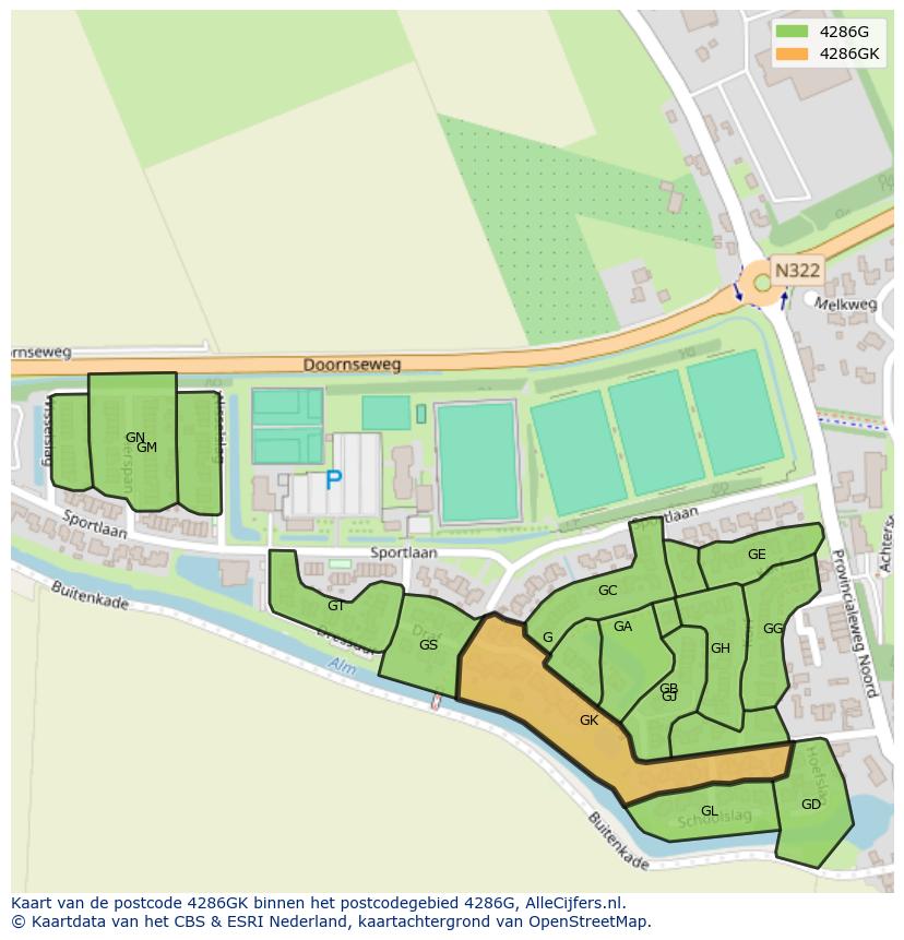 Afbeelding van het postcodegebied 4286 GK op de kaart.