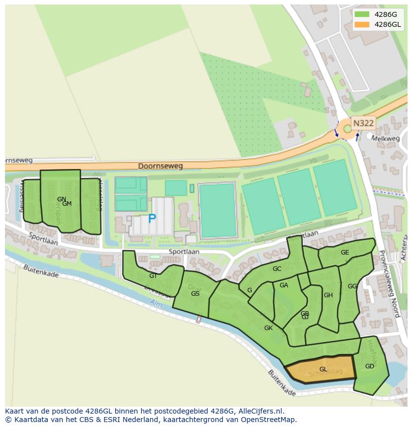 Afbeelding van het postcodegebied 4286 GL op de kaart.