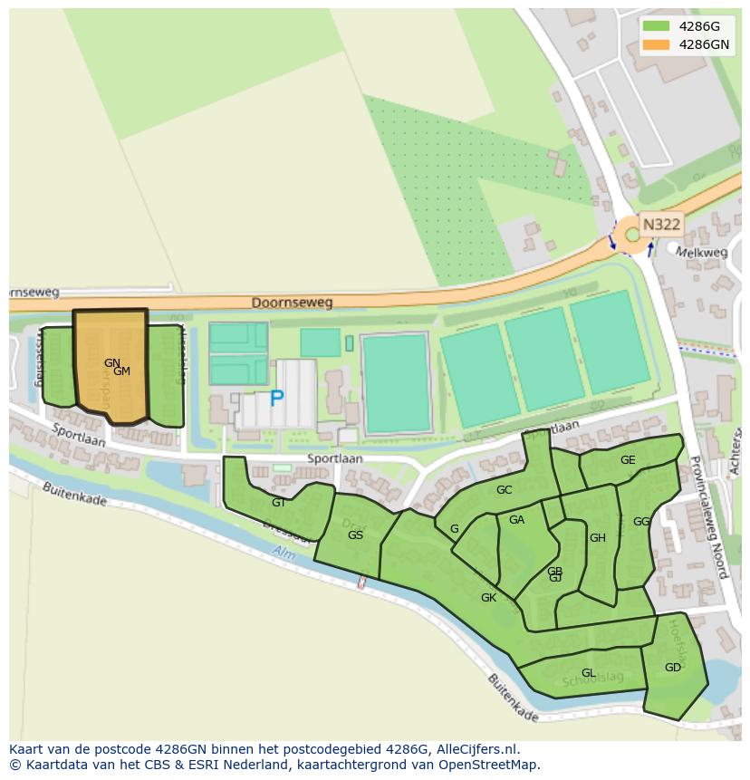 Afbeelding van het postcodegebied 4286 GN op de kaart.
