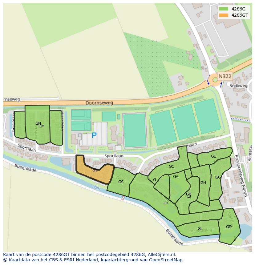 Afbeelding van het postcodegebied 4286 GT op de kaart.