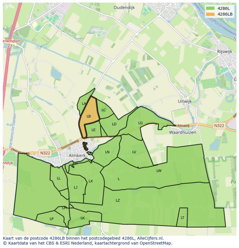 Afbeelding van het postcodegebied 4286 LB op de kaart.