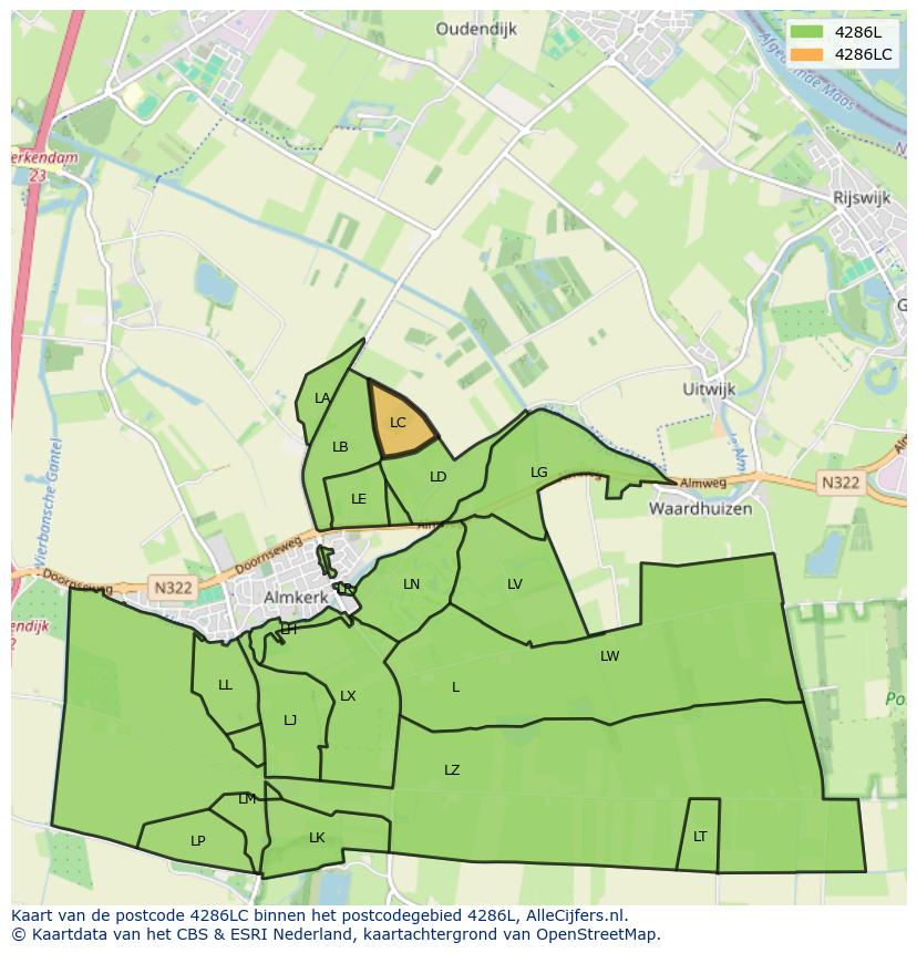 Afbeelding van het postcodegebied 4286 LC op de kaart.