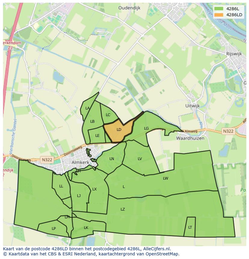 Afbeelding van het postcodegebied 4286 LD op de kaart.