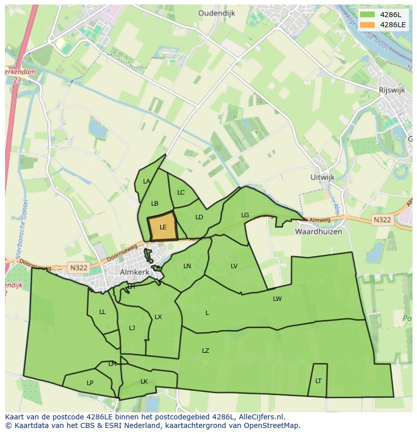 Afbeelding van het postcodegebied 4286 LE op de kaart.