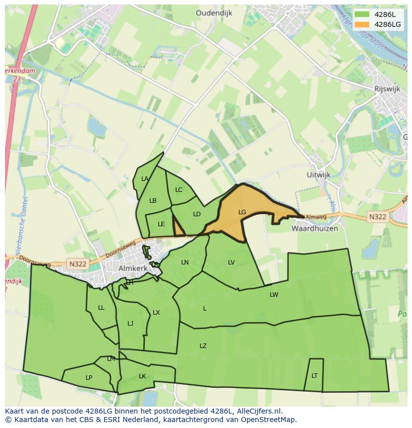 Afbeelding van het postcodegebied 4286 LG op de kaart.